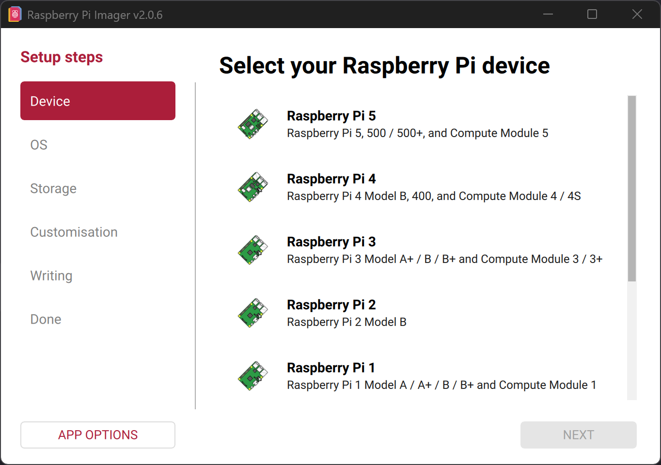Screenshot of Raspberry Pi Imager