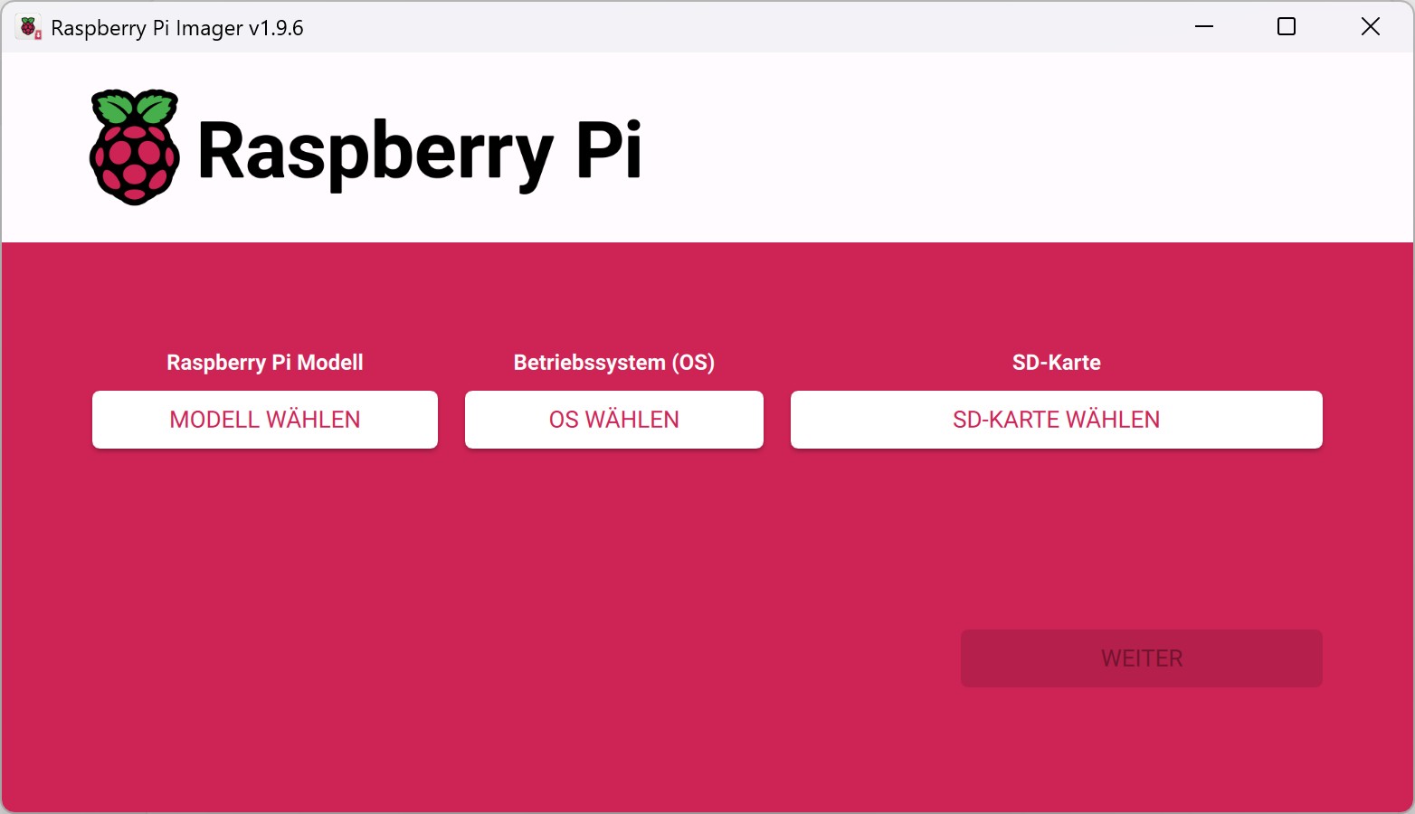 Screenshot des Raspberry Pi Imager