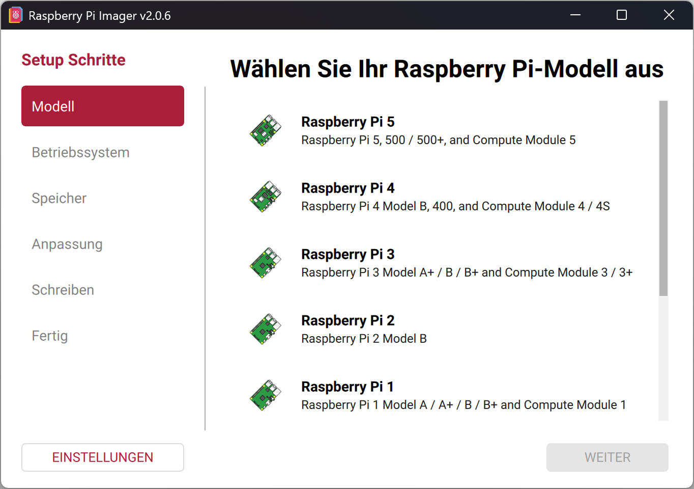 Screenshot des Raspberry Pi Imager