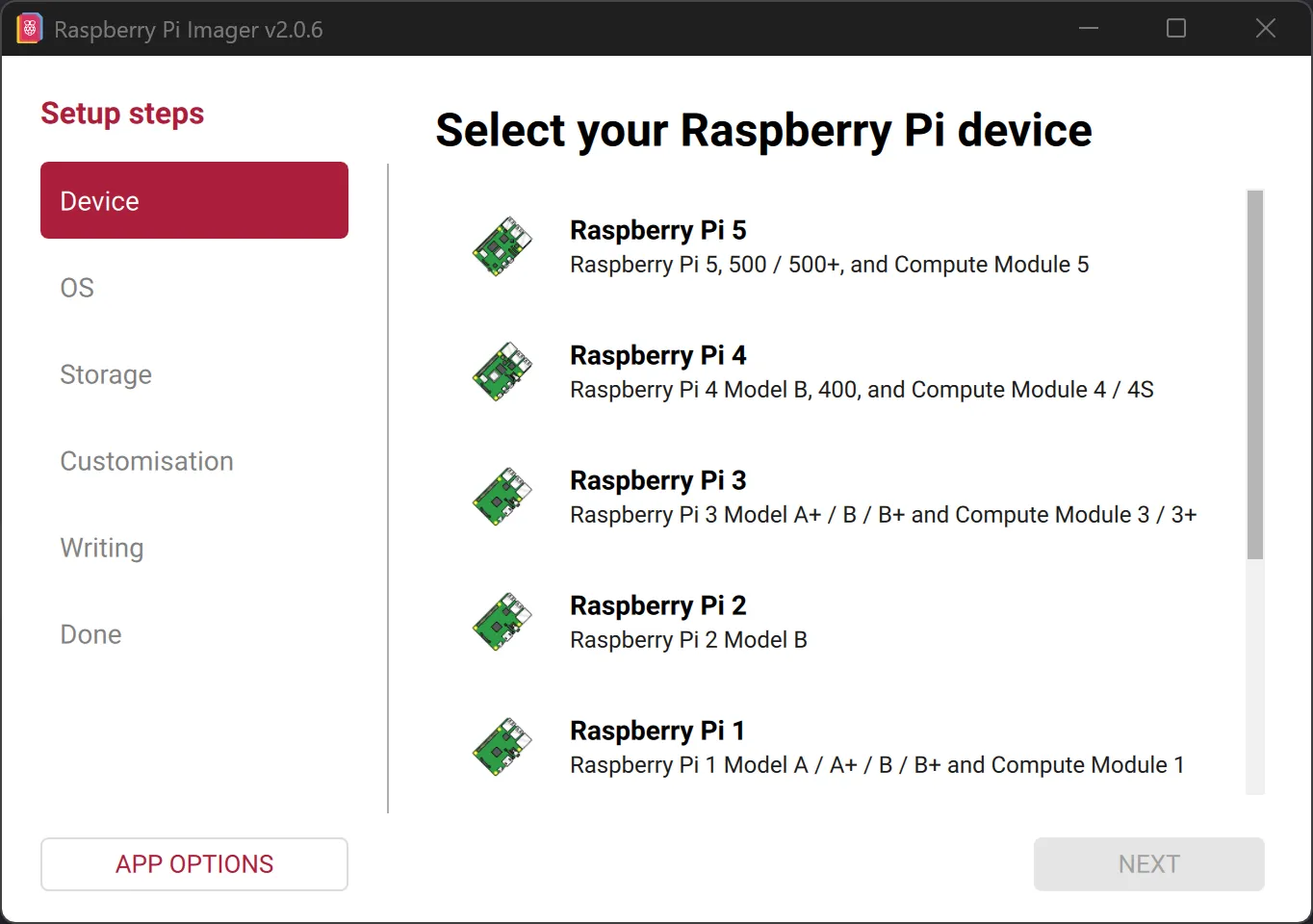 Screenshot of the Raspberry Pi Imager