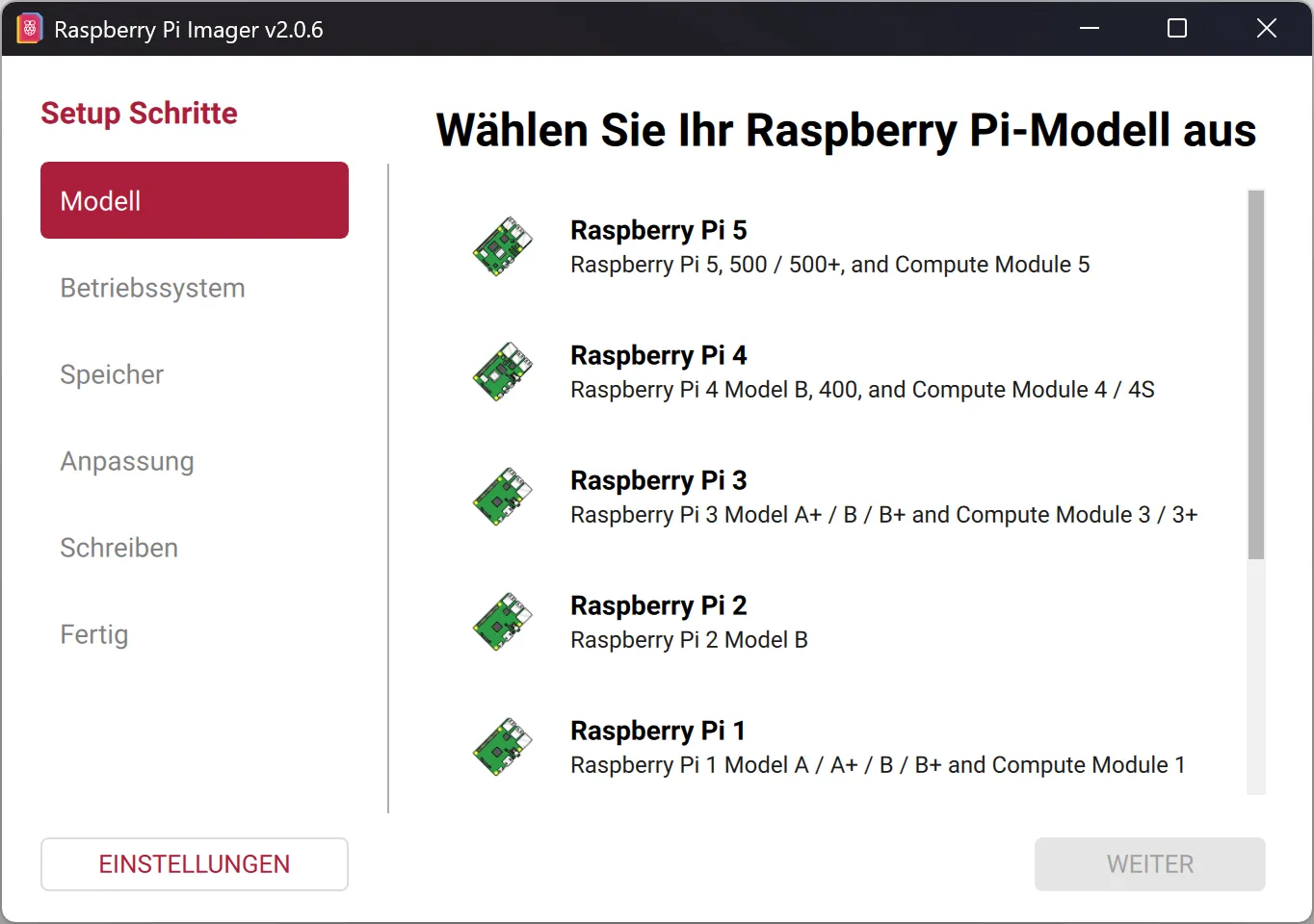 Screenshot des Raspberry Pi Imager